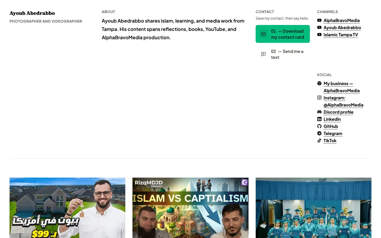 Screenshot of the ayoubabed.xyz portfolio homepage